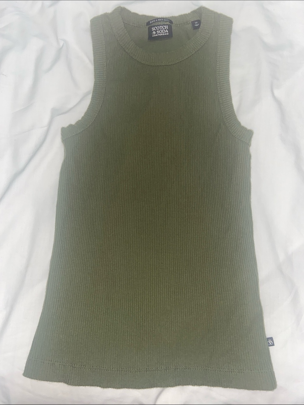 Scotch & Soda Olive Green Ribbed Tank Top